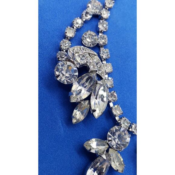 Vintage Necklace Clear Rhinestone Silver Toned Fancy 1950s Kramer Weiss Style - Picture 5 of 11